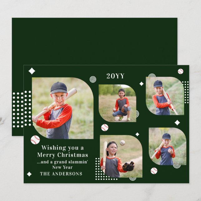 Merry Christmas Baseball Sport 5 Photo Family (Anverso / Reverso)