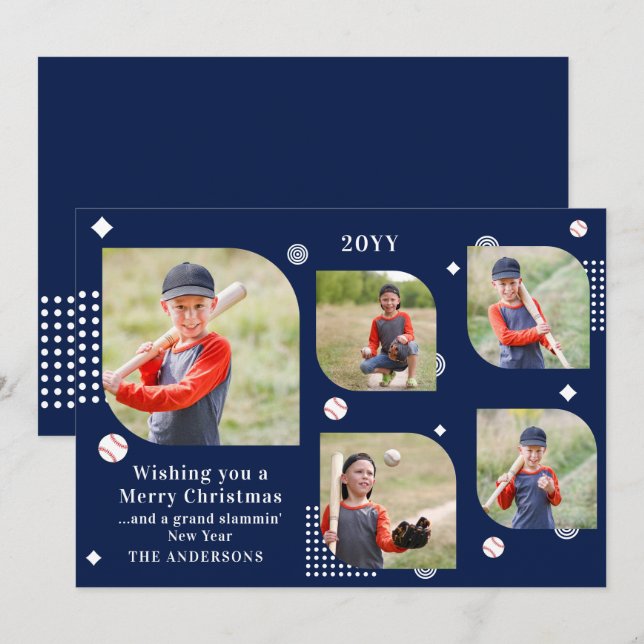 Merry Christmas Baseball Sport 5 Photo Family (Anverso / Reverso)