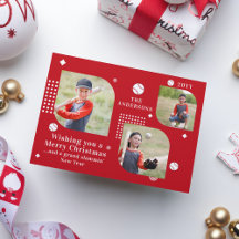 Merry Christmas Béisbol Sport 3 Photo Name