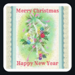 Merry Christmas Bells Vintage Lace Square Pegatina<br><div class="desc">Belice sus sobres y paquetes de tarjetas instantáneamente con nuestros pegatinas de Merry Christmas Bells Vintage Lace! Disponible en acabado brillante o mate. Ahorre además del precio de venta de hoy con el envío gratuito de Zazzle Black. Se aceptan diversos métodos de pago, y el envío internacional está disponible para...</div>