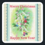 Merry Christmas Bells Vintage Lace Square Pegatina<br><div class="desc">Belice sus sobres y paquetes de tarjetas instantáneamente con nuestros pegatinas de Merry Christmas Bells Vintage Lace! Disponible en acabado brillante o mate. Ahorre además del precio de venta de hoy con el envío gratuito de Zazzle Black. Se aceptan diversos métodos de pago, y el envío internacional está disponible para...</div>