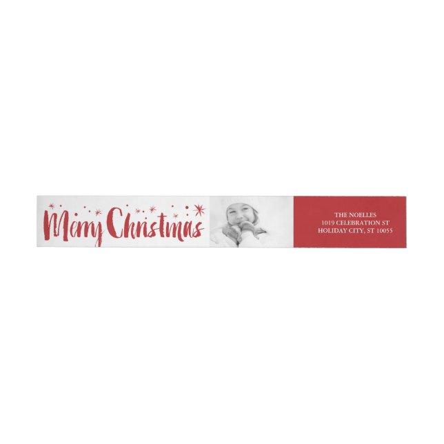 Merry Christmas Brush Script Stars Photo Address (Individual)