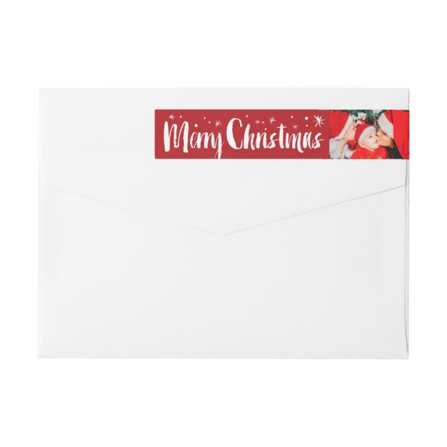 Merry Christmas Brush Script Stars Photo Address (Reverso)