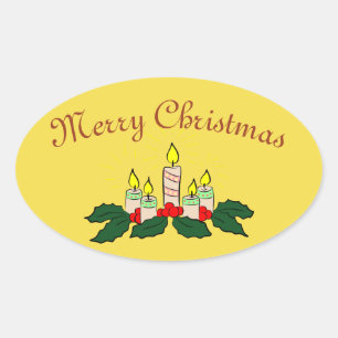 Merry Christmas Candle Oval Pegatina