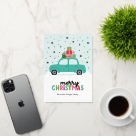 Merry Christmas Cars with Gifts in Aqua Blue