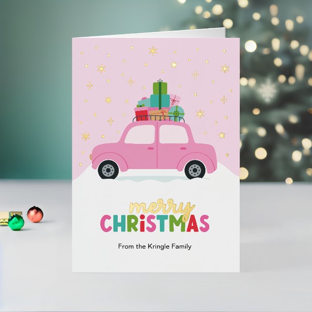 Merry Christmas Cars with Gifts in Pastel Pink (Vacaciones in situ 2)