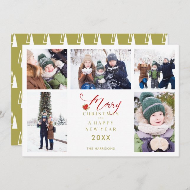Merry Christmas Chic Trendy Collage 5 Photos (Anverso / Reverso)