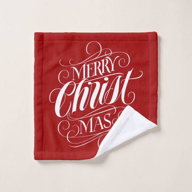 Merry CHRISTmas Christian Calligraphy Script rojo (Toallita)