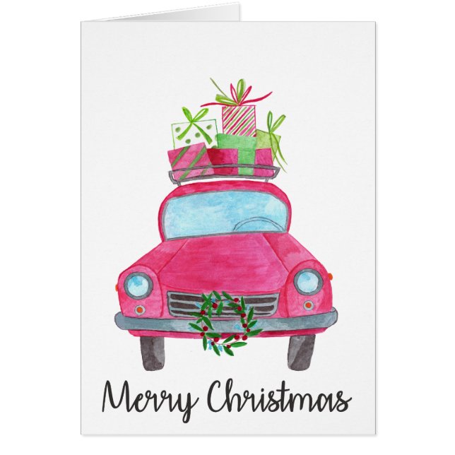 Merry Christmas Classic Car Watercolor (Frente)
