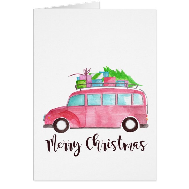 Merry Christmas Classic Car Watercolor (Frente)
