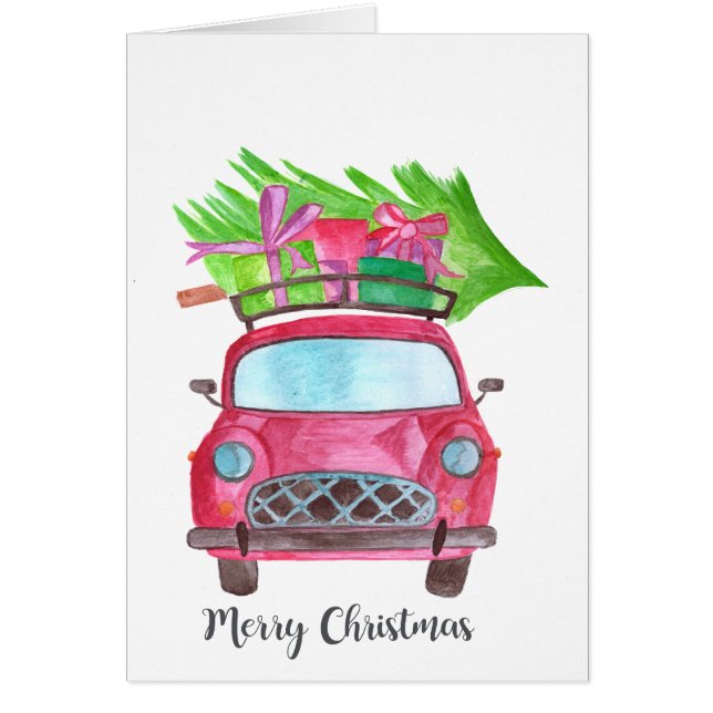Merry Christmas Classic Car Watercolor (Frente)