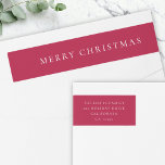 Merry Christmas Classic Cherry Red Return Address<br><div class="desc">Un elegante ajuste navideño mínimo alrededor de la etiqueta de la dirección de retorno con la tipografía clásica "Feliz Navidad" en negro sobre un fondo rosa rojo cereza. El texto se puede personalizar fácilmente para un toque personal. Un diseño de navidades sencillo, minimalista y contemporáneo que destaca en esta temporada...</div>