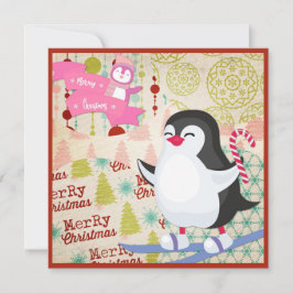 Merry Christmas Cute Penguin Flat Card