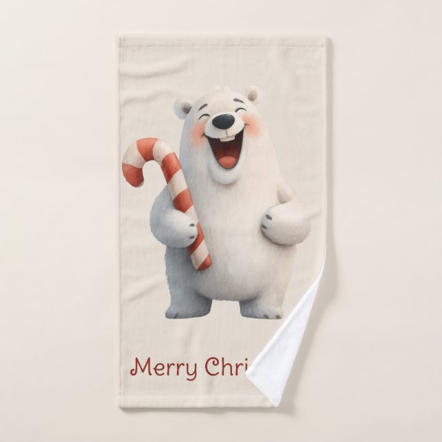 Merry Christmas Cute Polar Bear Design (Toalla de mano)