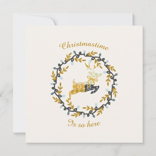 Merry Christmas Deer Yellow Cream Flat Card        (Anverso)