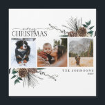 Merry Christmas Dusty Winter Holiday Card Magnet<br><div class="desc">Presentamos nuestro Imán de tarjetas navideñas de ferry navideño invierno acuático acuarela de fotos de navidad! Esta hermosa tarjeta contiene tres de tus fotos favoritas, perfectamente dispuestas con un arreglo holgado y moderno de elementos de eucalipto y de vegetación botánica de invierno. La caligrafía con letras a mano añade un...</div>