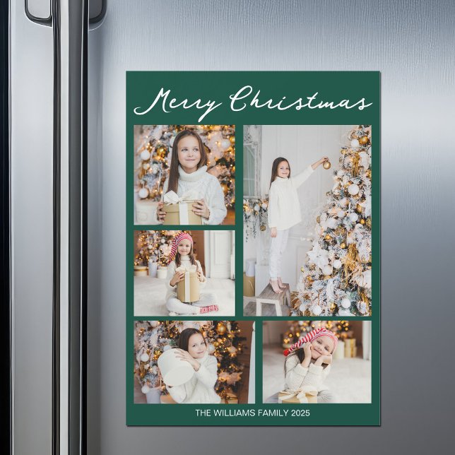 Merry Christmas Emerald Green Photo Magnet Card (Subido por el creador)
