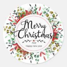 Merry Christmas Flower Wreath Pegatina