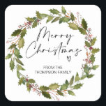 Merry Christmas Gift Tag Red Holly Wreath Pegatina<br><div class="desc">¡Casi son Navidades! Es hora de planear tu regalo para la temporada de fiestas, no olvides tus pegatinas navideñas personalizadas! Elegantes y hermosos estos stickers de Navidad personalizados son perfectos para las etiquetas de regalo de Navidad o como sellos para sobres en las tarjetas de vacaciones de sus Navidades y...</div>
