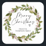 Merry Christmas Gift Tag Red Holly Wreath Pegatina<br><div class="desc">¡Casi son Navidades! Es hora de planear tu regalo para la temporada de fiestas, no olvides tus pegatinas navideñas personalizadas! Elegantes y hermosos estos stickers de Navidad personalizados son perfectos para las etiquetas de regalo de Navidad o como sellos para sobres en las tarjetas de vacaciones de sus Navidades y...</div>