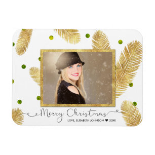 Merry Christmas Gold Purpurina Script - Imán fotog