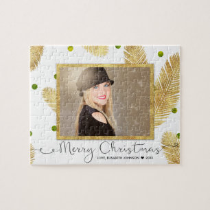 Merry Christmas Gold Script Photo - Puzzle