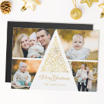 Merry Christmas Gold Swirl Tree 4 Collage de fotos<br><div class="desc">Este exclusivo y moderno saludo cuenta con una plantilla personalizado de collage de cuatro fotos con un elegante árbol de navidad de oro falso y abstracto,  un gráfico de texto de Feliz Navidad personalizado (el color se puede personalizar en el editor de diseño) y un campo de texto.</div>