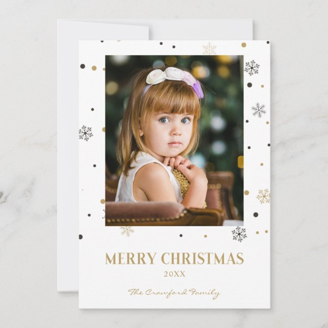 Merry Christmas Golden Snowflakes Family Photo (Anverso)