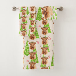 Merry Christmas Greenery Highland Miniature Cow