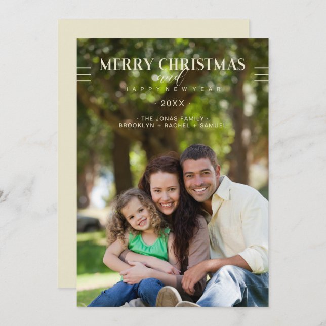 Merry Christmas Happy New Year Script Custom Photo (Anverso / Reverso)