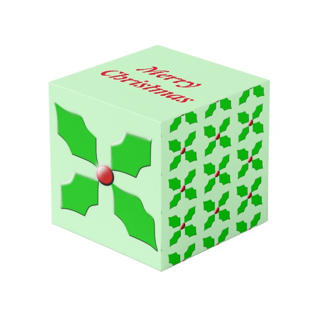Merry Christmas Holly Personalizado Foto Cubo (Angulo Anverso)