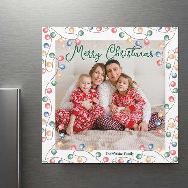 Merry Christmas Lights Family Photo Magnetic Card (Subido por el creador)