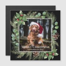 Merry Christmas Pet Photo Wreath Magnetic Card