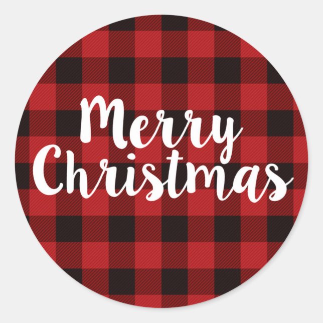 Merry Christmas Plaid | Pegatinas redondos (Anverso)