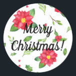 Merry Christmas Poinsettia Pegatina<br><div class="desc">¡Aquí hay un lindo pegatina que agregar a los paquetes,  regalos,  hasta Navidades sobres de tarjetas! Personalizar el texto si lo desea!</div>