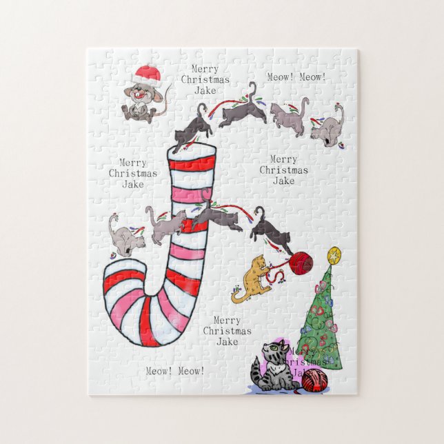 Merry Christmas Puzzle Navidades Cat Mice Meow (Vertical)