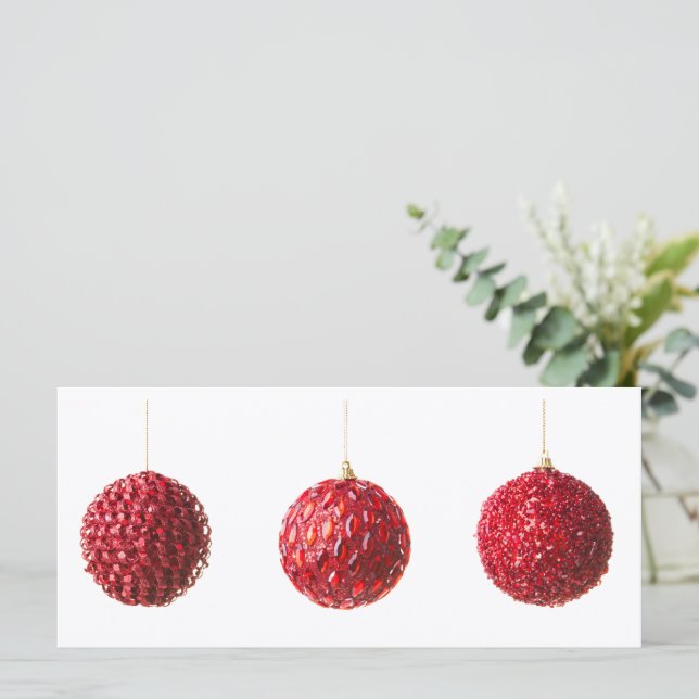 Merry Christmas Red Balls decoración con texto (Anverso de pie)