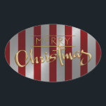 Merry Christmas Red Stripe Pegatina Grabado en rel<br><div class="desc">Artículos con temática navideña diseñados por Umua. Impreso y enviado por Zazzle o sus afiliados.</div>