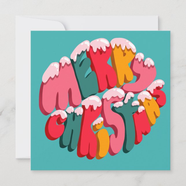 Merry Christmas Retro Bubble Letters Snow Cute  (Anverso)