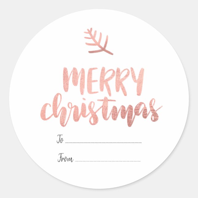 Merry Christmas Rosa Gold Typography | Etiqueta de (Anverso)