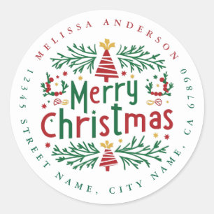 Merry Christmas Round Address Pegatinas