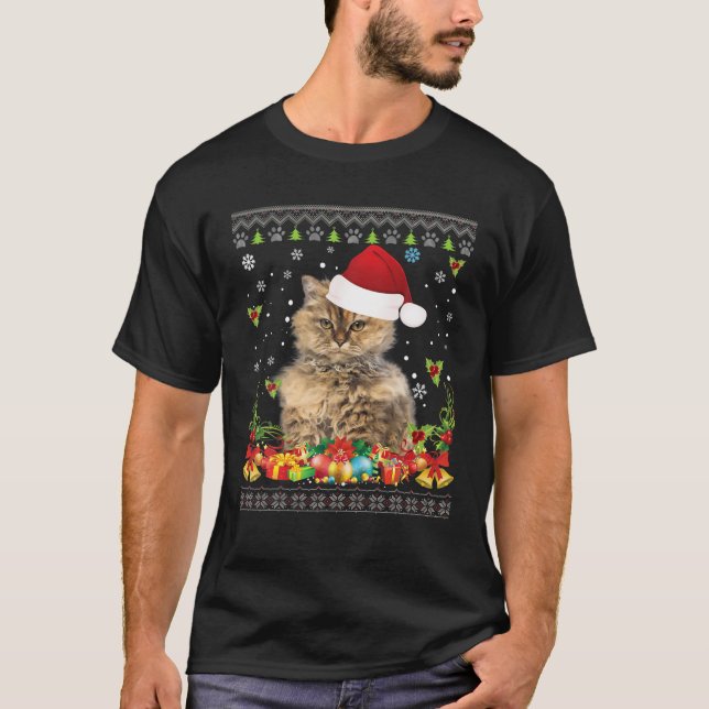 Merry Christmas Selkirk Rex Cat Ugly Sweater Santa (Anverso)