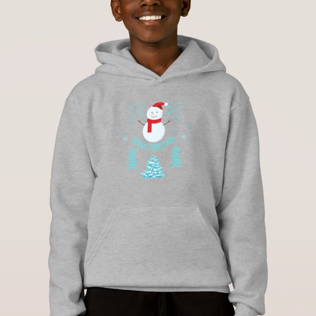 Merry Christmas Snowman Kids Pullover Hoodie (Anverso)