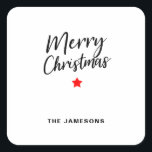 Merry Christmas Square Pegatina<br><div class="desc">Elegante propuesta mínima para tus regalos. Feliz Navidad no es editable, pero el texto de abajo es. Así que puedes poner tu nombre, el nombre de tu familia o el nombre de tu empresa. Puede cerrarlo como una capa (el ojo de la capa en el lado derecho de las capas...</div>