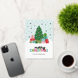 Merry Christmas Tree and Gifts in Aqua Blue