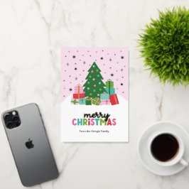Merry Christmas Tree and Gifts in Pastel Pink