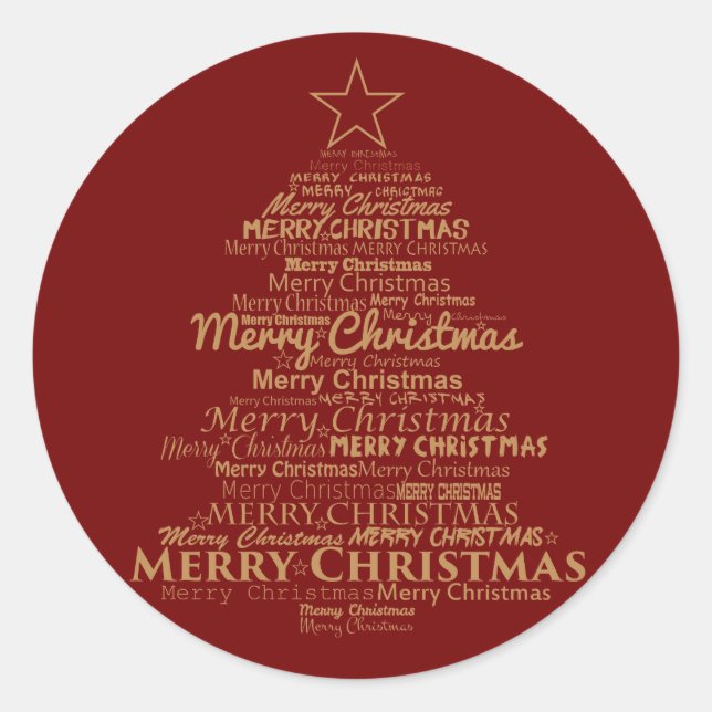 Merry Christmas Tree Typography Round Pegatina (Anverso)