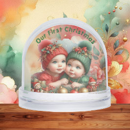 Merry Christmas Two Babies Family Photo Red Green 