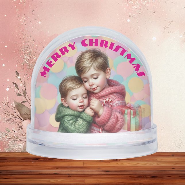 Merry Christmas Two Brothers Family Photo Pastel  (Merry Christmas Two Brothers Family Photo Pastel Snow Globes)