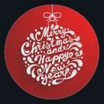 Merry Christmas Typography Design Round Pegatina<br><div class="desc">Celebra la época más maravillosa del año y personaliza tus regalos de Navidades durante la temporada navideña de la manera más conveniente con stickers de Navidad. Con un magnífico diseño tipográfico blanco de "Feliz Navidad y Feliz Año Nuevo" en un fondo rojo degradado, este Pegatina de Ronda Clásica es perfecto...</div>